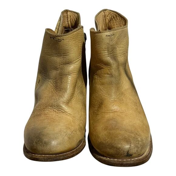 Bed|Stu Tan Leather Heeled Booties Women's 8.5 M Rustic Block Heel Distressed - Picture 2 of 8